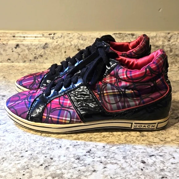 Coach Finch High Top Pink Plaid Sneaker - Picture 1 of 12